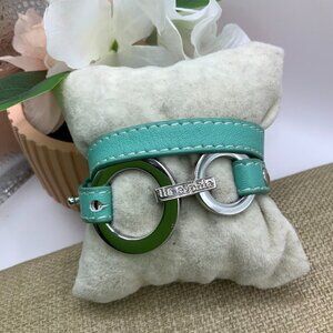 Lia Sophia Wrap Star Sea Green Silver Tone Leather Strap Bracelet